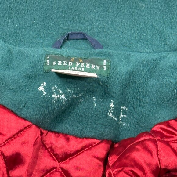 Fred Perry Parka Jacket Blue Mens Large Zip Snap Winter Quilted Interior Coat - Picture 13 of 14